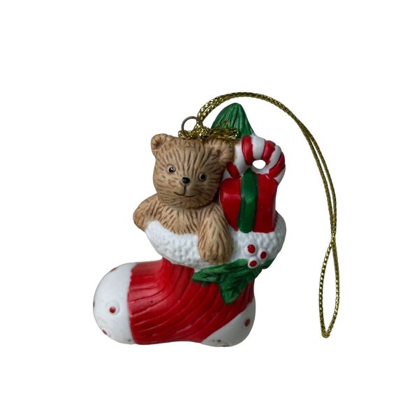 3 Pc Vintage Christmas Ornaments Ceramic Teddy and Friends u - Picture 6 of 15